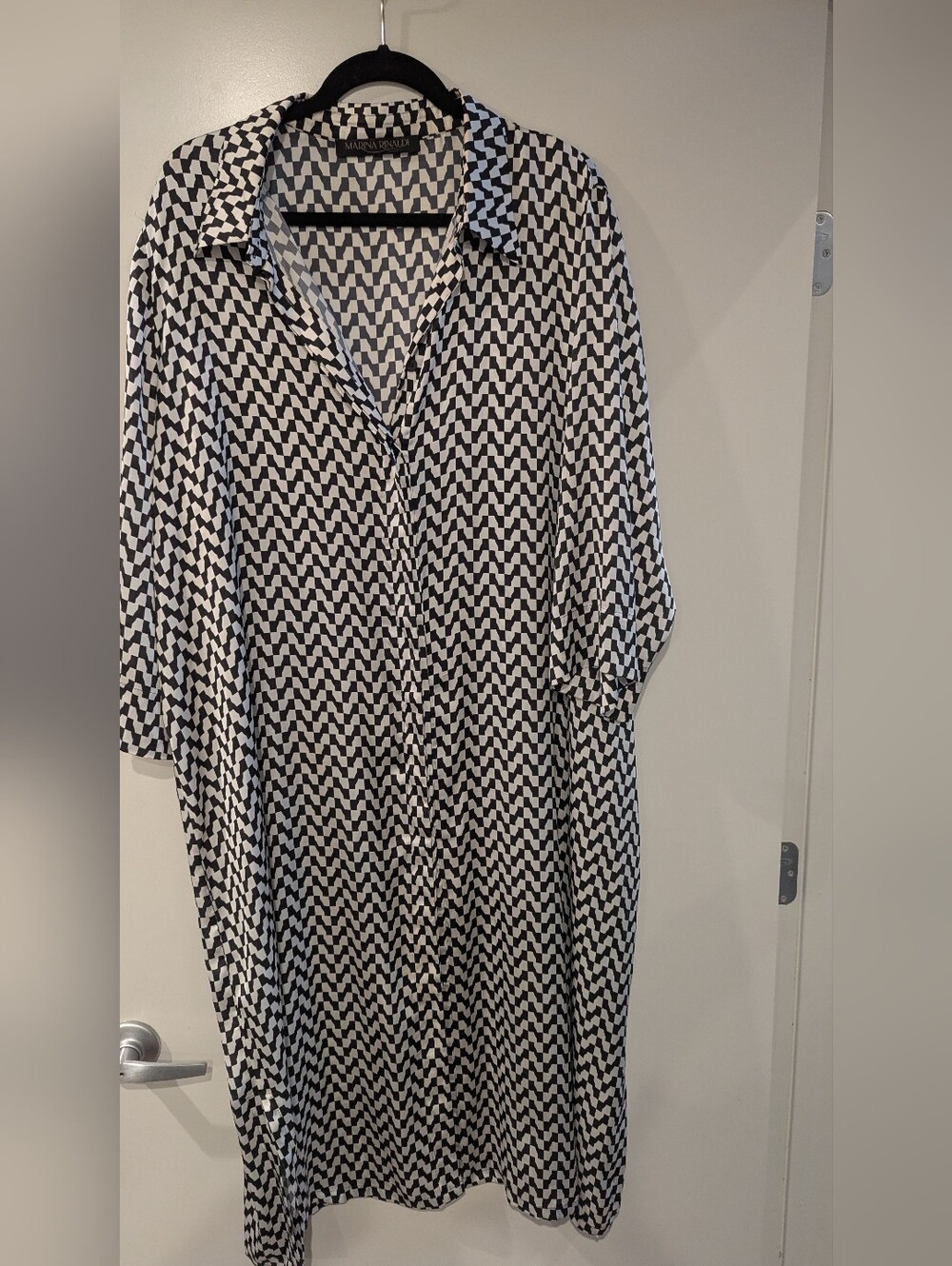 Marina Rinaldi Black and White Geometric Shirtwaist Dress Fits 14 - 22